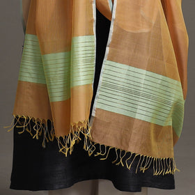 Orange - handloom silk cotton zari border maheshwari