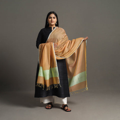 Orange - handloom silk cotton zari border maheshwari