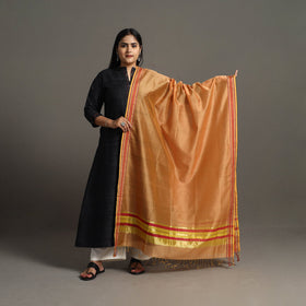 Orange - handloom silk cotton zari border maheshwari