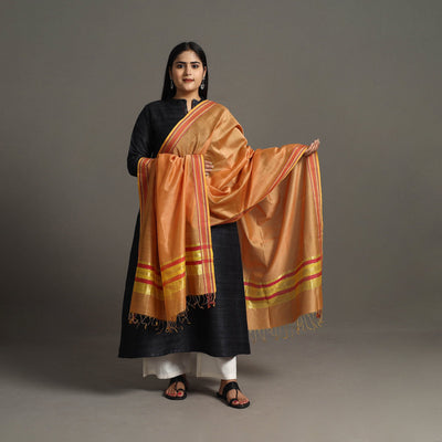 Orange - handloom silk cotton zari border maheshwari