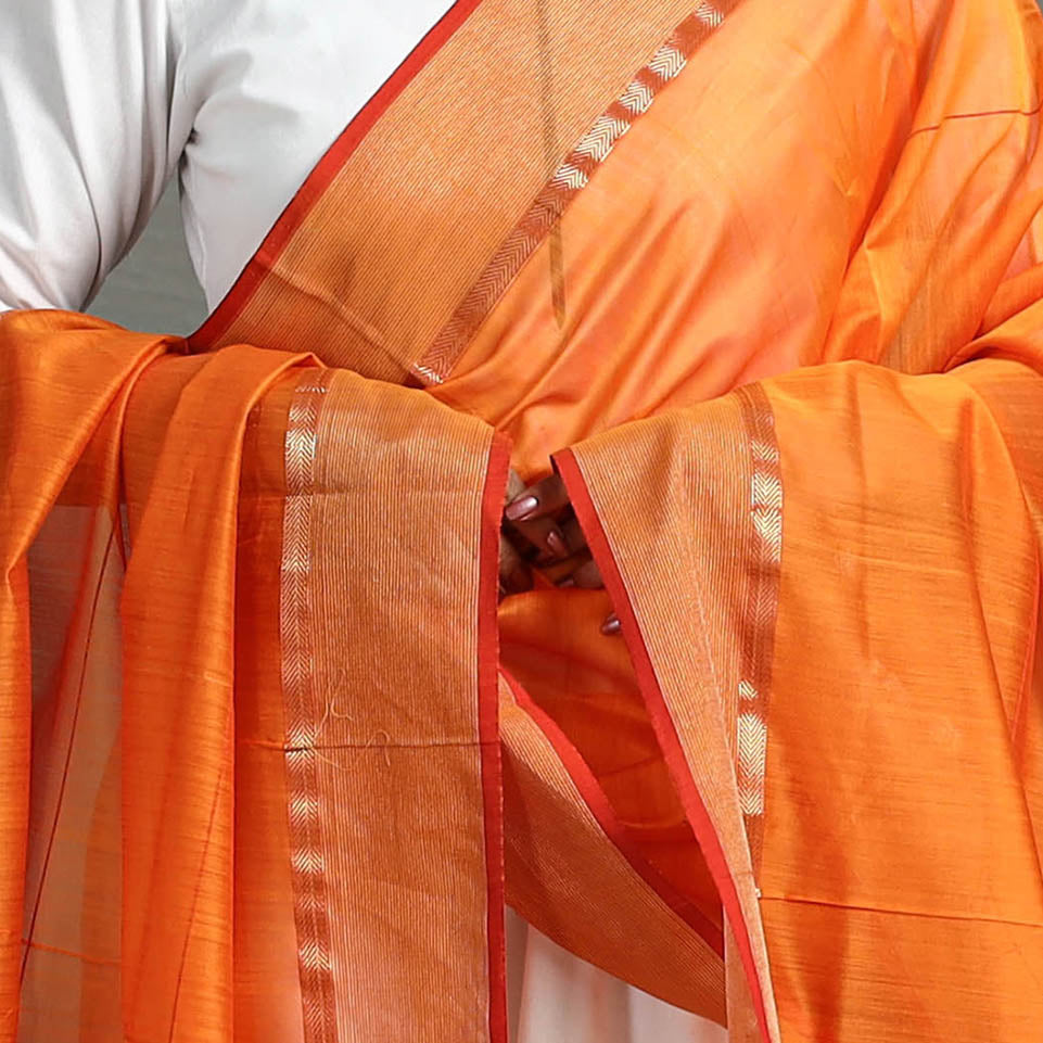 Orange - handloom silk cotton zari work maheshwari dupatta