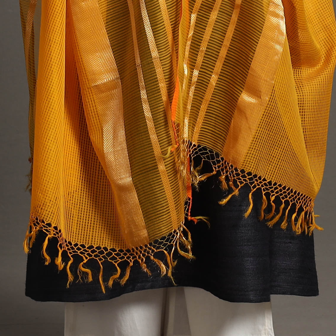 Orange - handloom silk cotton zari work maheshwari dupatta