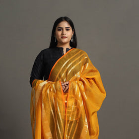 Orange - handloom silk cotton zari work maheshwari dupatta