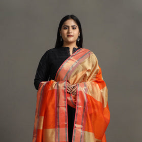 Orange - handloom silk cotton zari work maheshwari dupatta