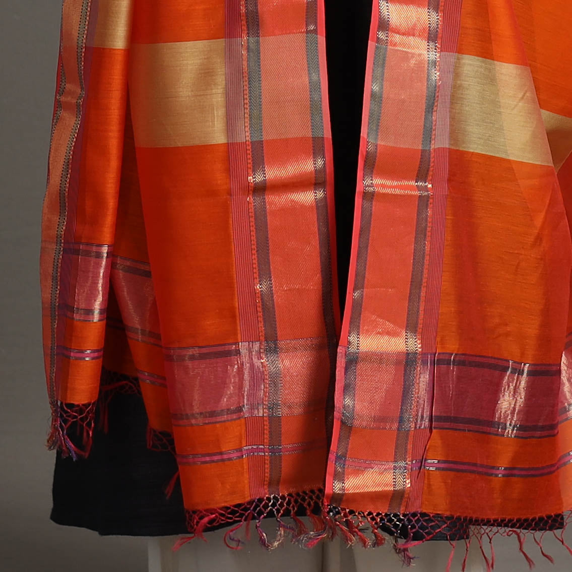 Orange - handloom silk cotton zari work maheshwari dupatta