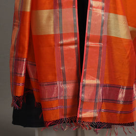 Orange - handloom silk cotton zari work maheshwari dupatta