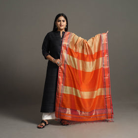 Orange - handloom silk cotton zari work maheshwari dupatta