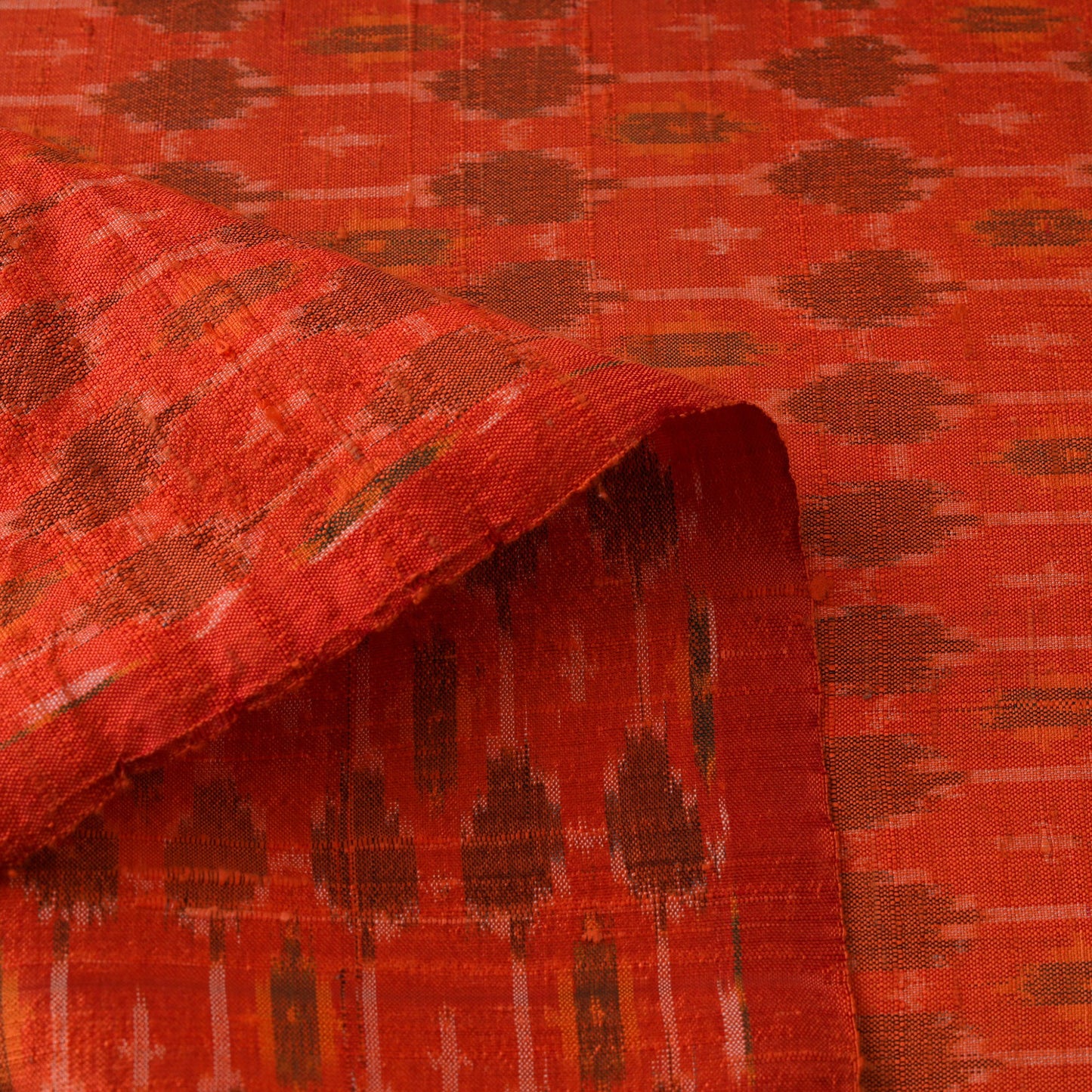 Orange Handloom Silk Pochampally Ikat Fabric