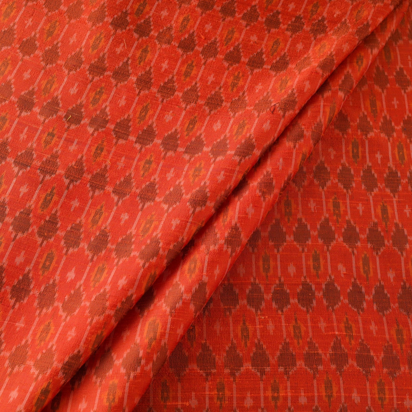 Orange Handloom Silk Pochampally Ikat Fabric