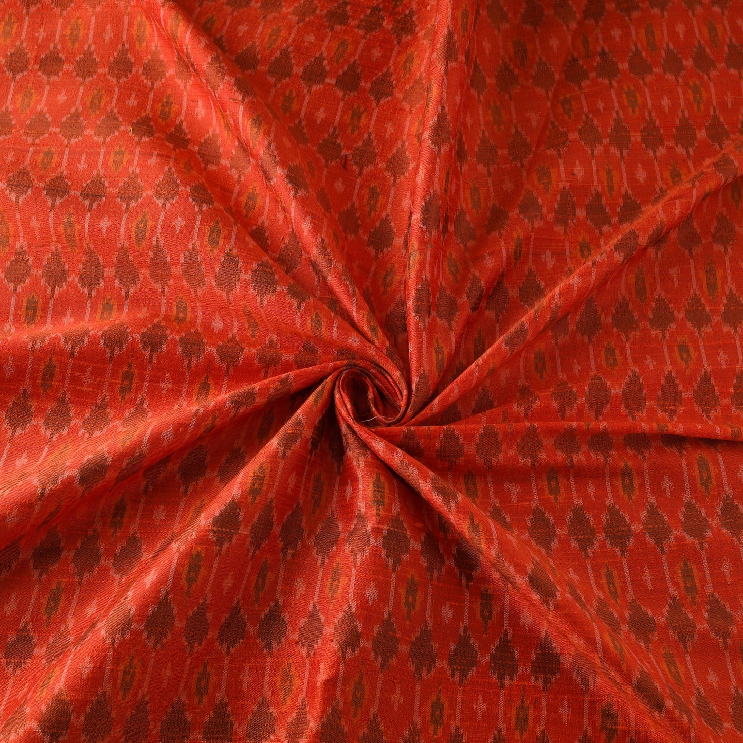 Orange Handloom Silk Pochampally Ikat Fabric