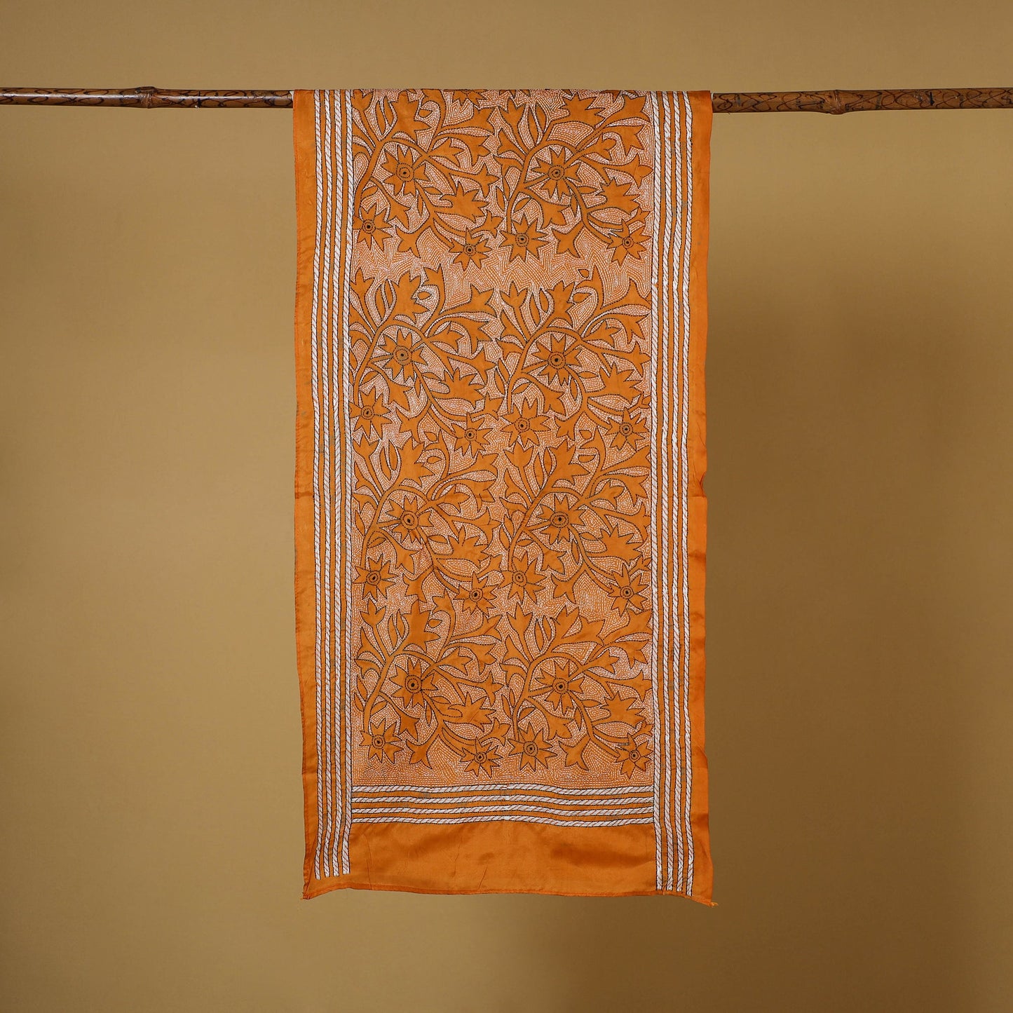 Orange - handloom tussar silk bengal kantha work stole 15