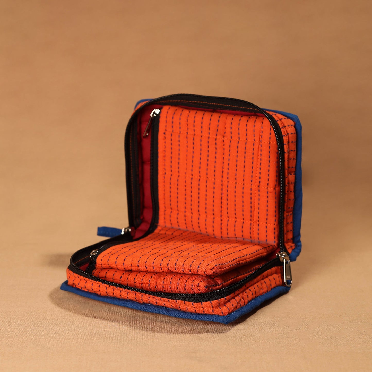 Orange Handmade 4 Pockets Cotton Jewellery Bag