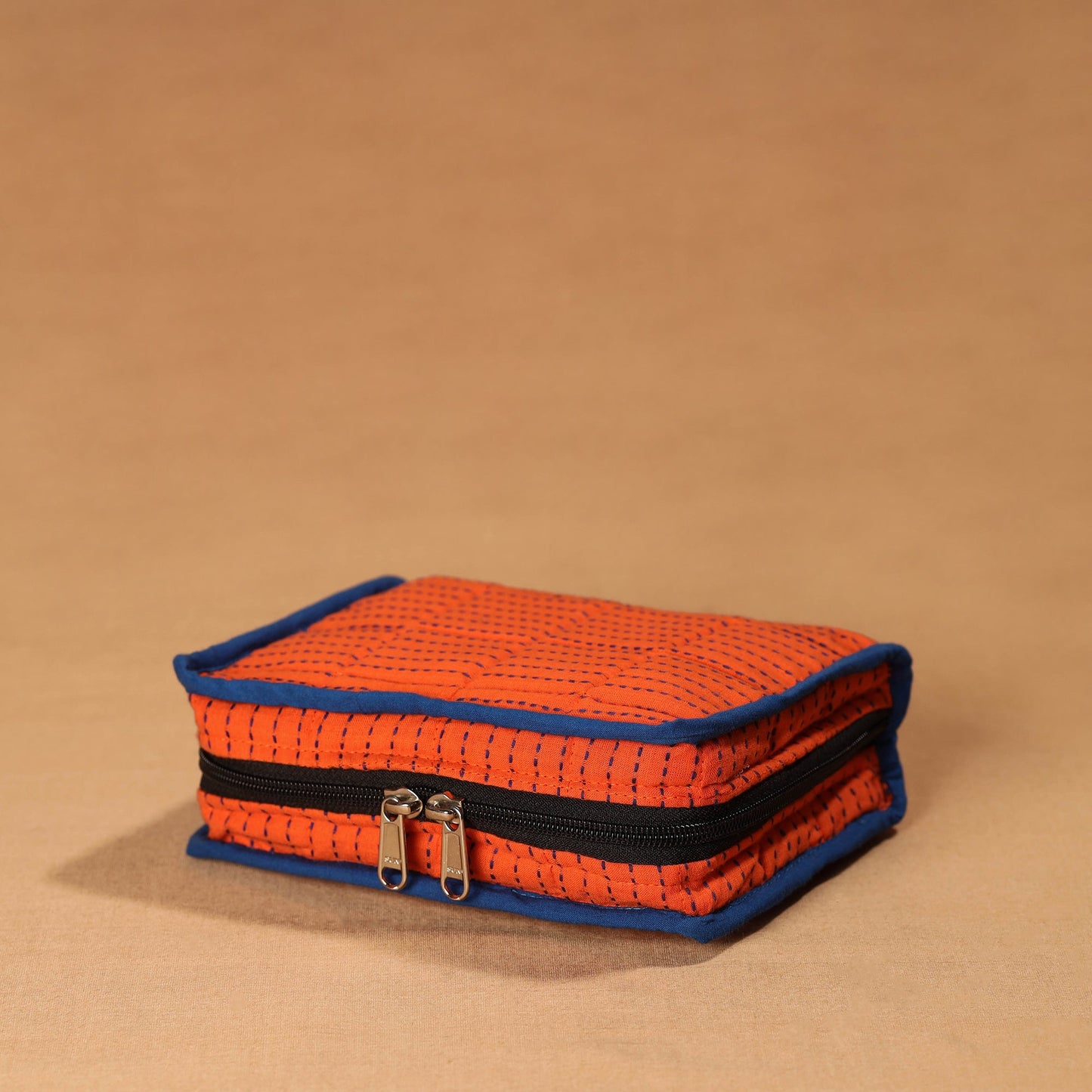 Orange Handmade 4 Pockets Cotton Jewellery Bag