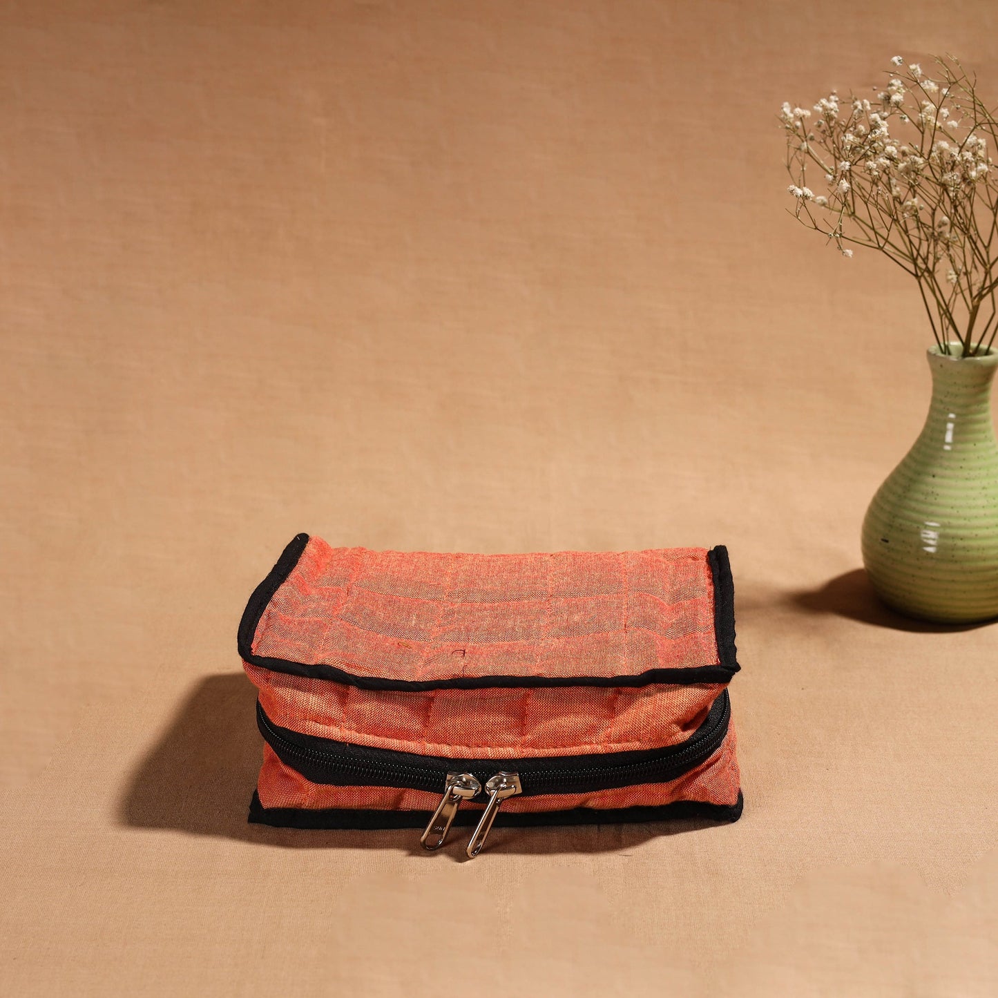 Orange Handmade 4 Pockets Cotton Jewellery Bag