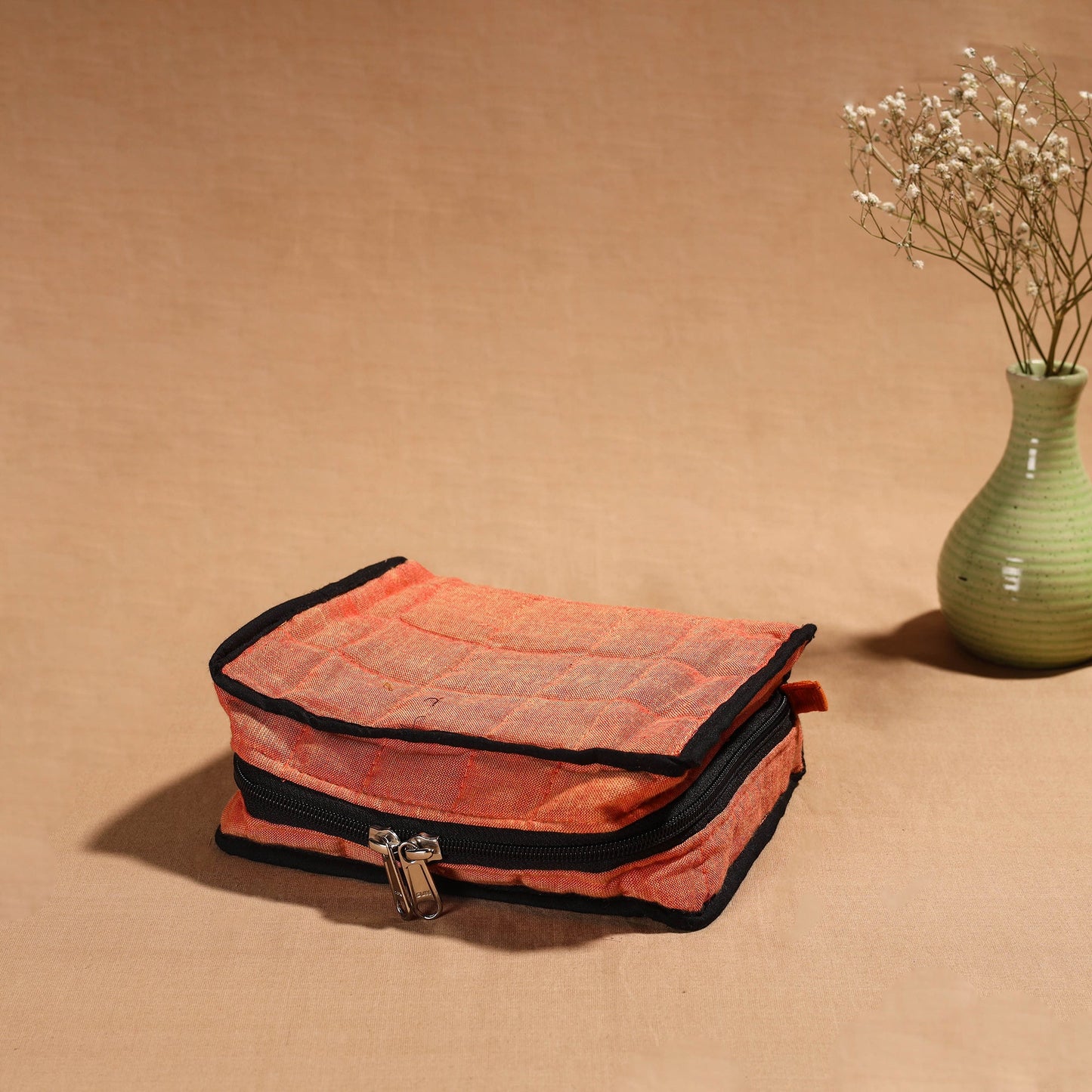 Orange Handmade 4 Pockets Cotton Jewellery Bag