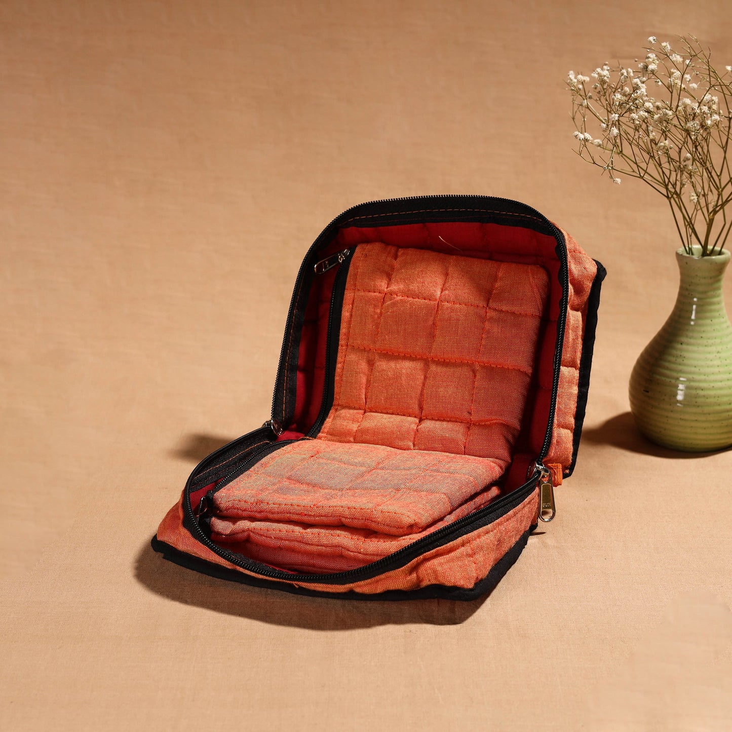 Orange Handmade 4 Pockets Cotton Jewellery Bag