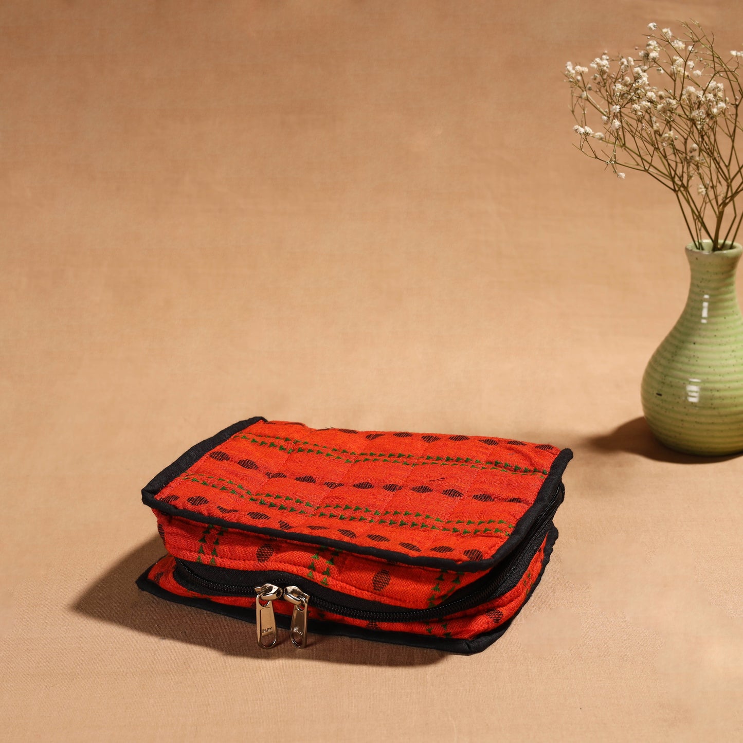 Orange Handmade 4 Pockets Cotton Jewellery Bag