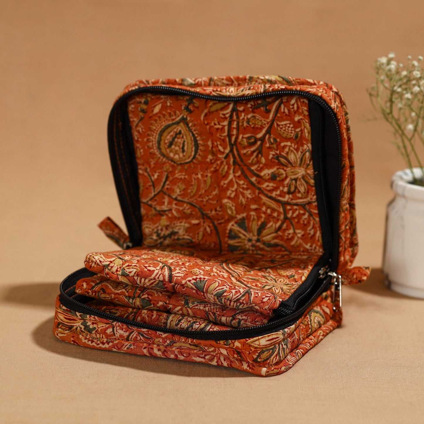 Orange Handmade 4 Pockets Cotton Jewelry Bag