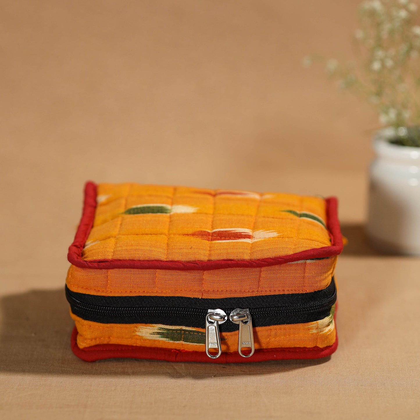 Orange Handmade 4 Pockets Cotton Jewelry Bag