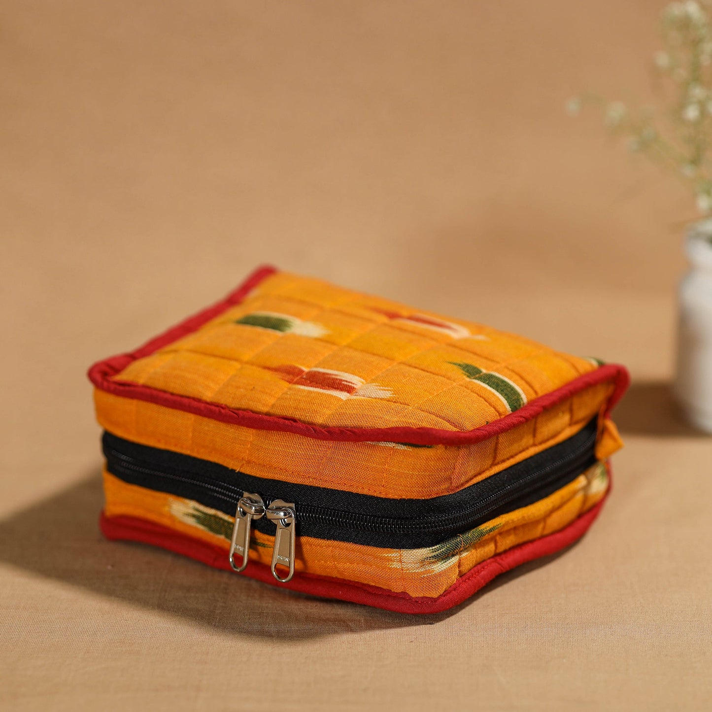 Orange Handmade 4 Pockets Cotton Jewelry Bag
