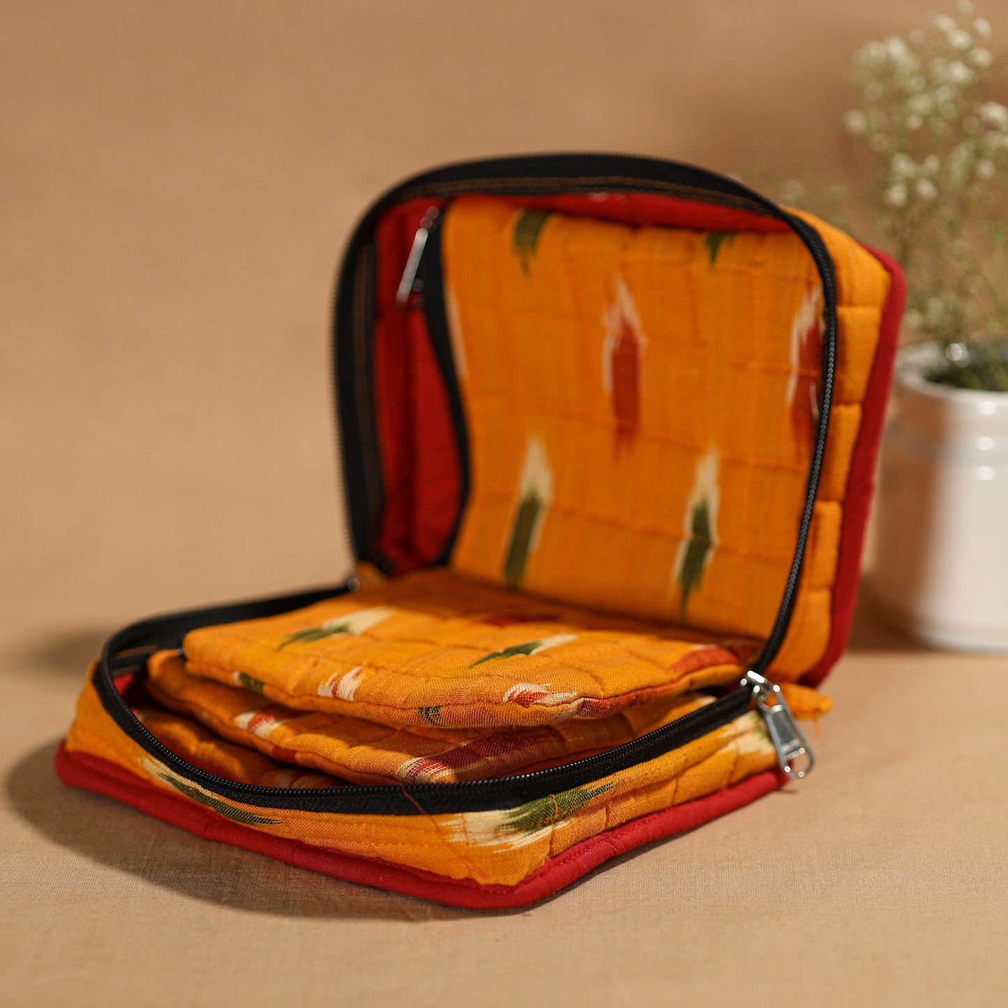 Orange Handmade 4 Pockets Cotton Jewelry Bag