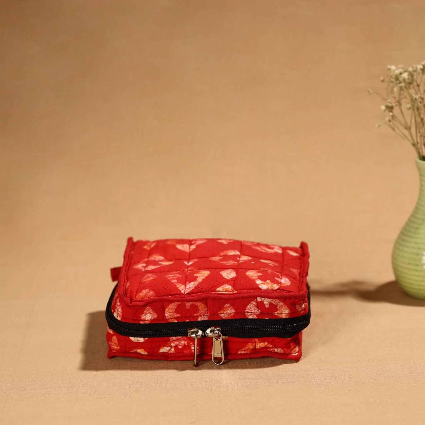 Orange Handmade Cotton Jewelry Bag - 4 Pockets 