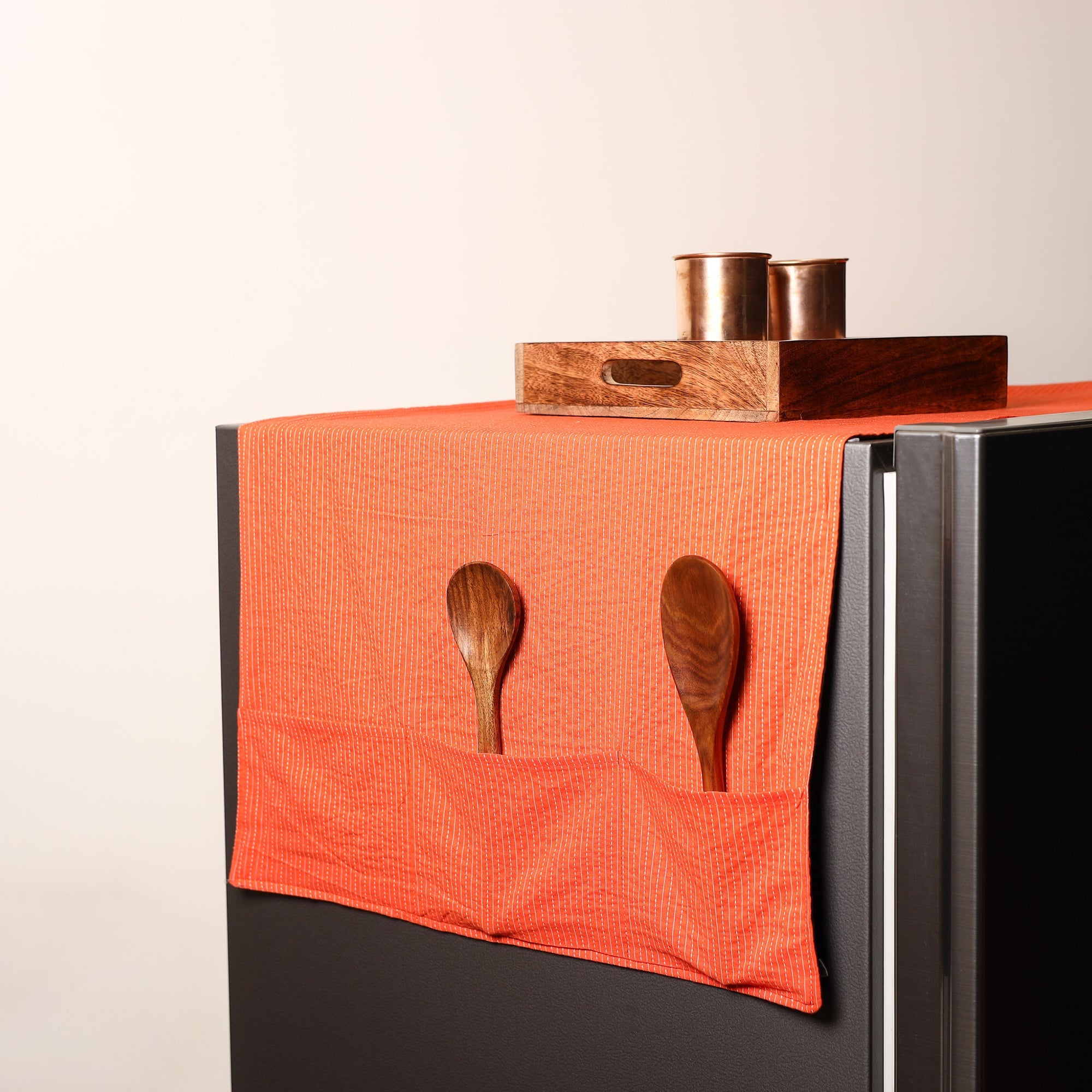 Orange - handmade cotton fridge top cover with multiple