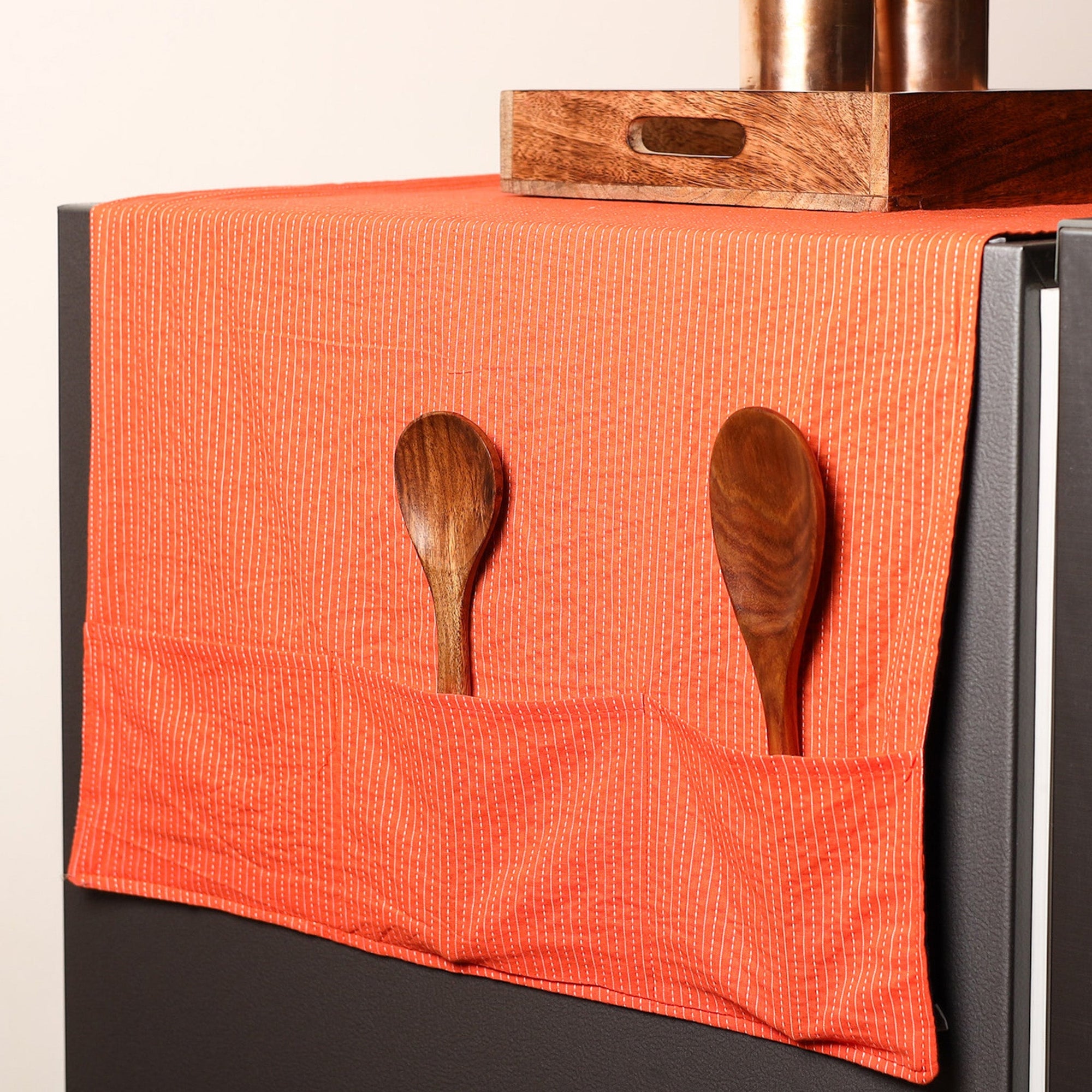 Orange - handmade cotton fridge top cover with multiple