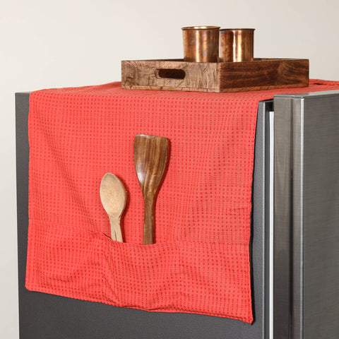 Handmade Cotton Orange Fridge Top Cover with Multiple Pockets
