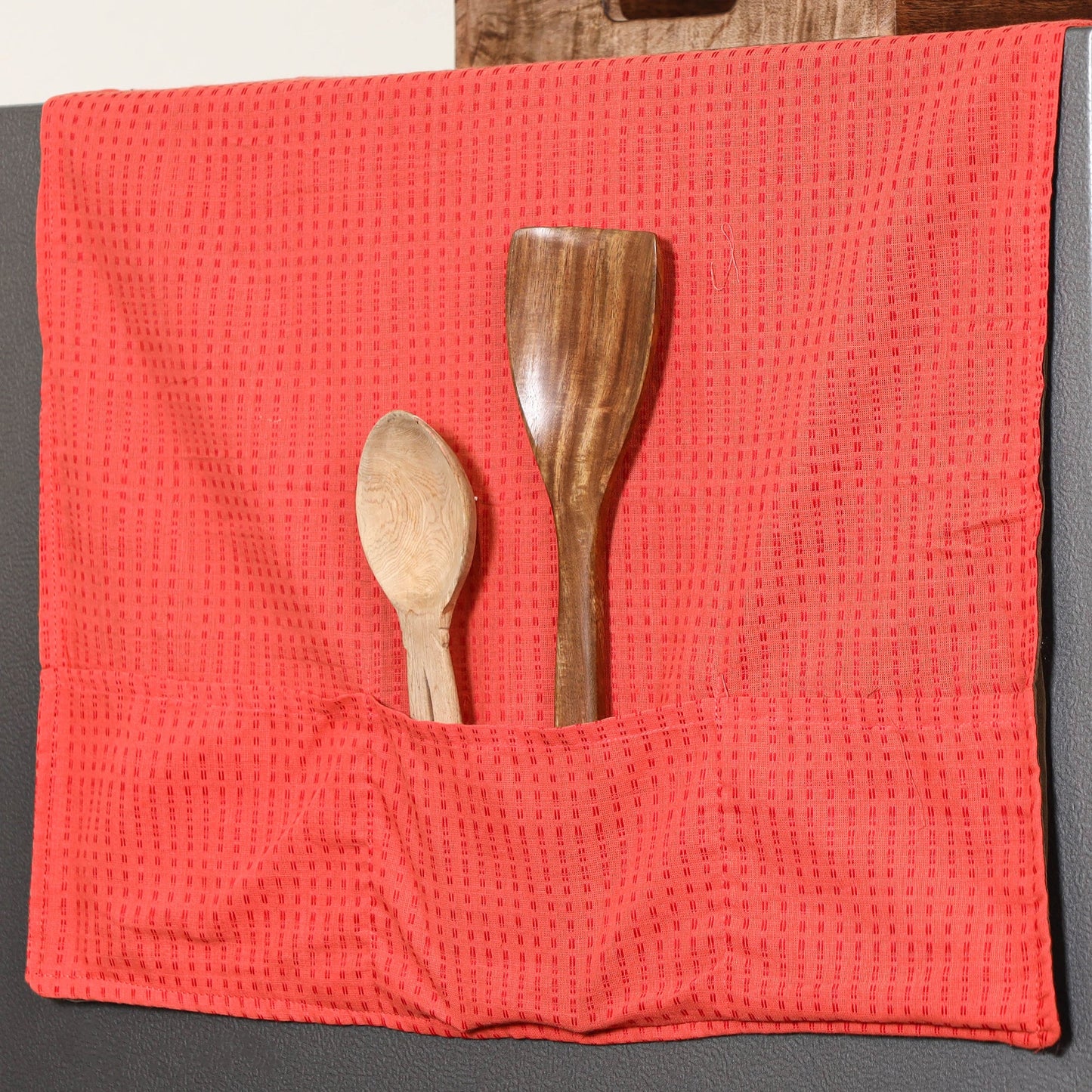 Handmade Cotton Orange Fridge Top Cover with Multiple Pockets