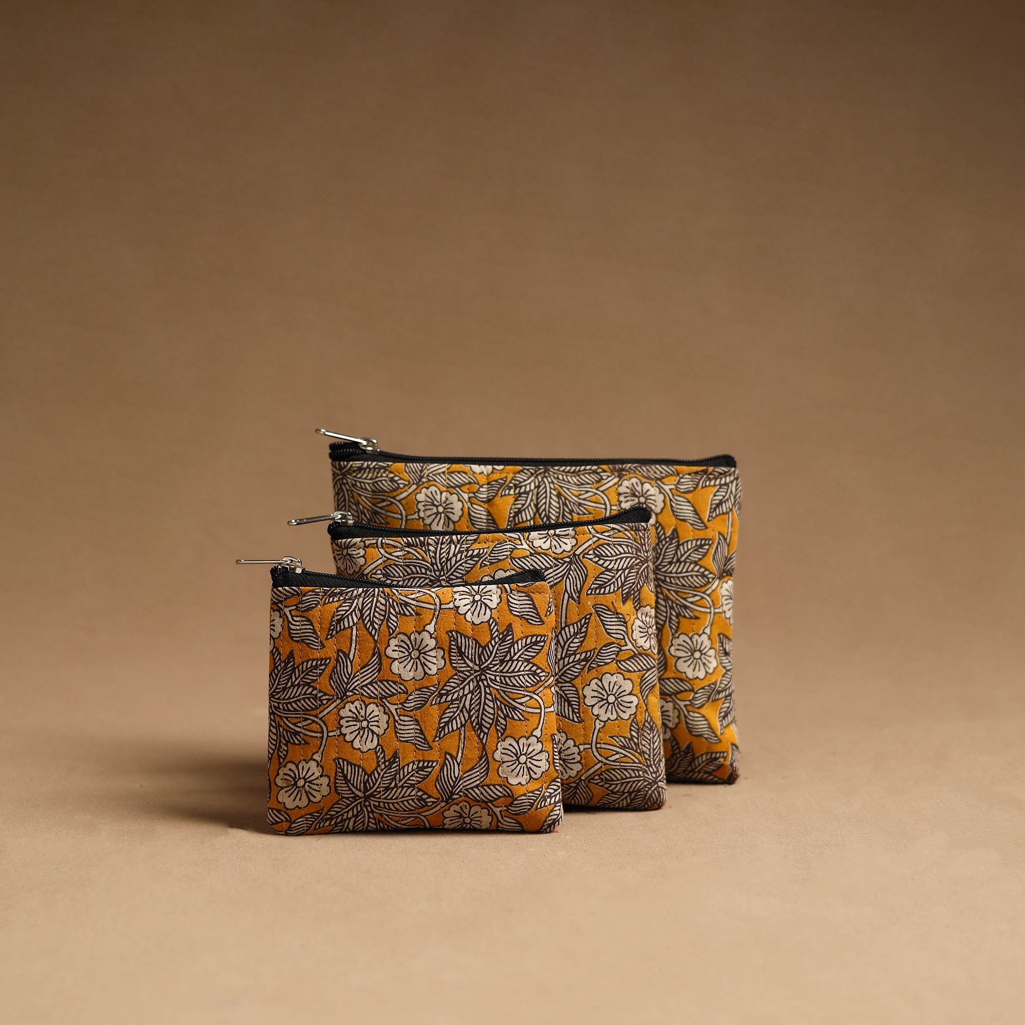 Orange - handmade cotton multipurpose utility pouches (set