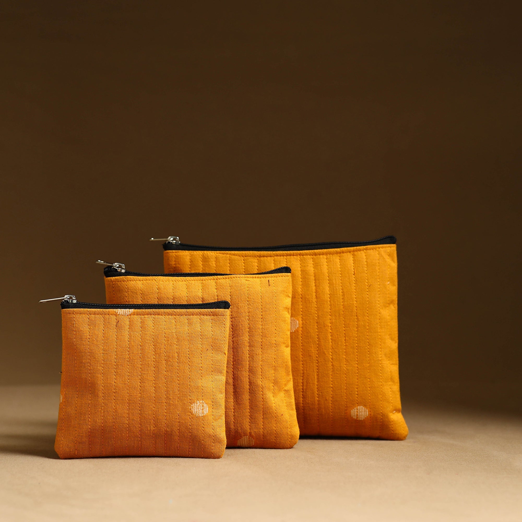 Orange - handmade cotton multipurpose utility pouches (set