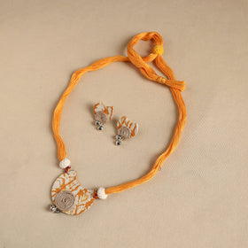Orange - handmade fabart jute necklace set 16 - handcrafted
