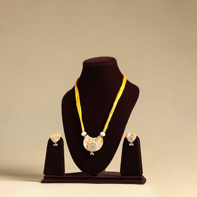 Orange - handmade fabart jute necklace set 16 - handcrafted