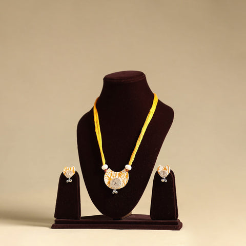 Orange - handmade fabart jute necklace set 16 - handcrafted