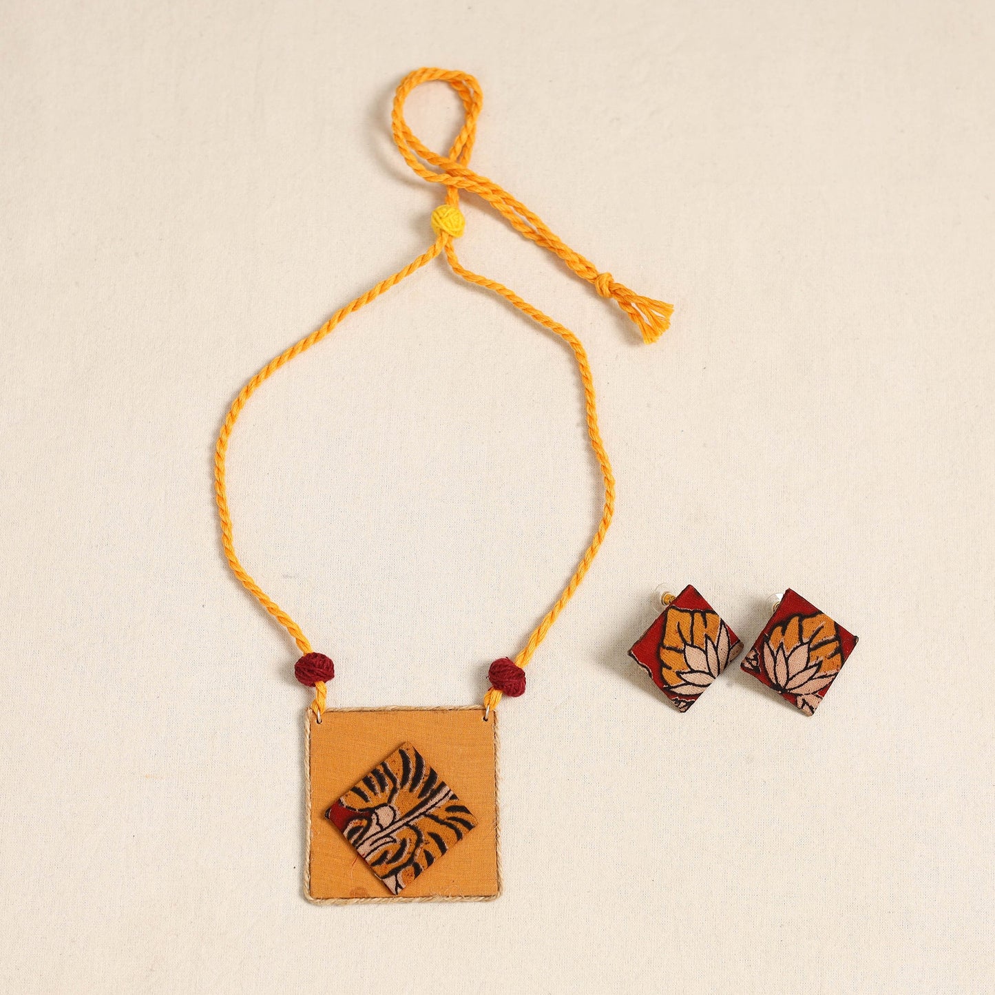 Orange - handmade fabart necklace set 17 - handcrafted