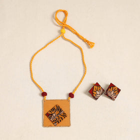 Orange - handmade fabart necklace set 17 - handcrafted
