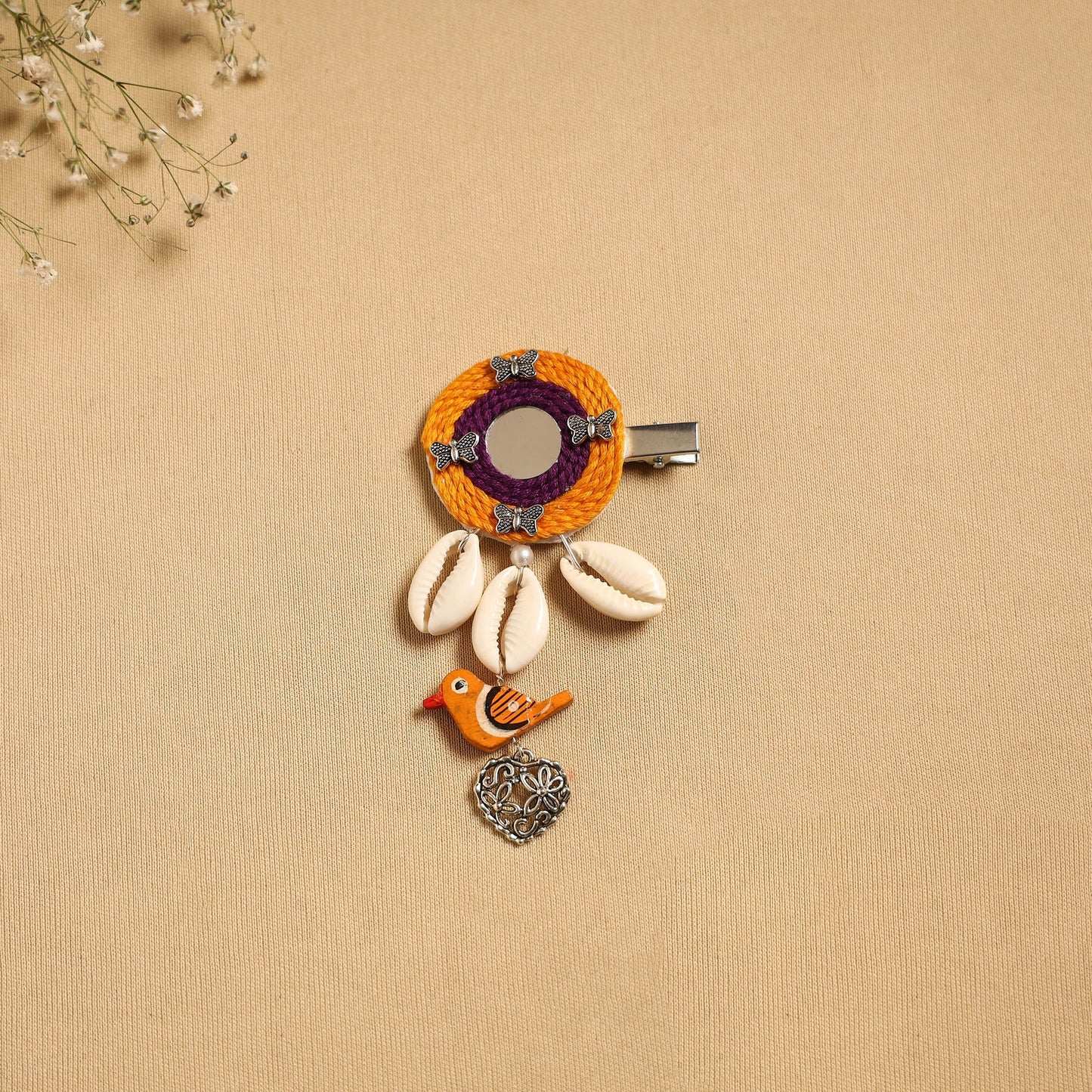 Handmade gs shell & thread work hair clip 49 - handcrafted