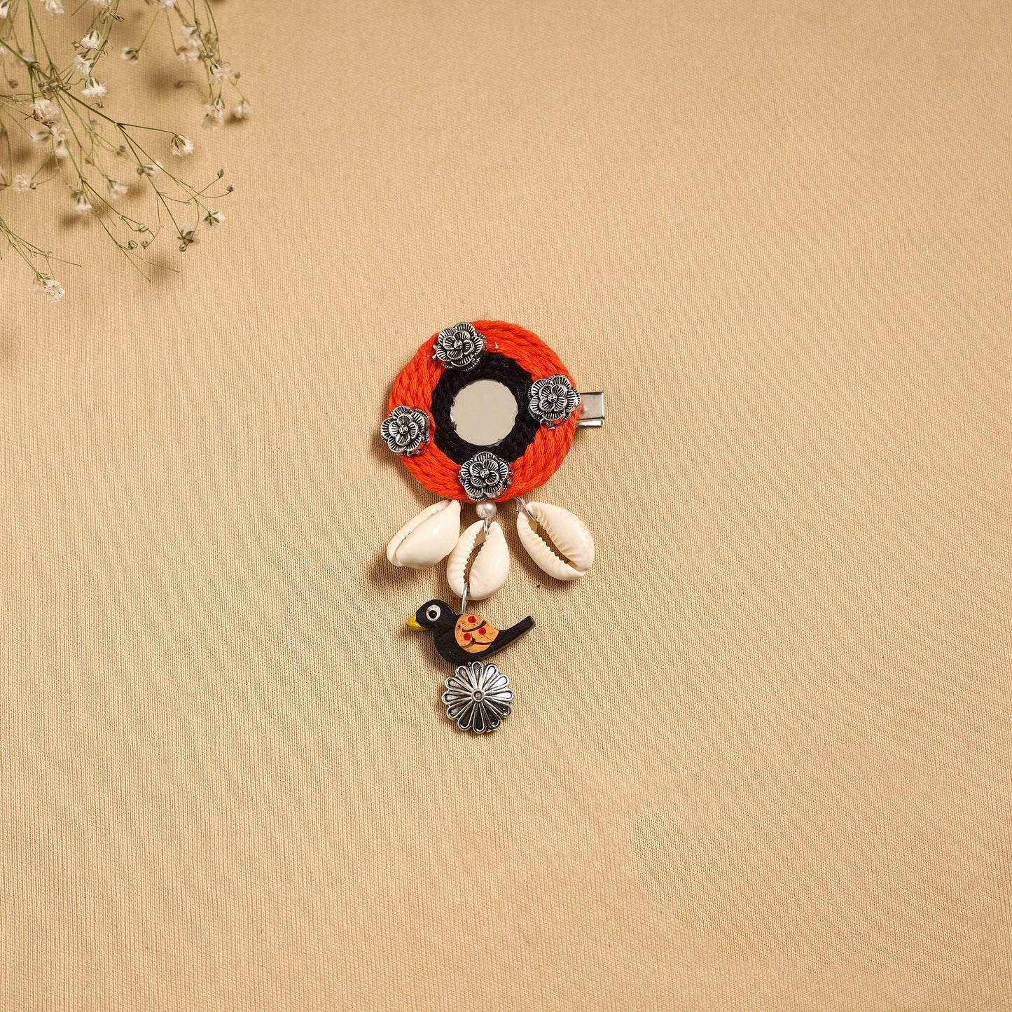 Handmade gs shell & thread work hair clip 58 - handcrafted