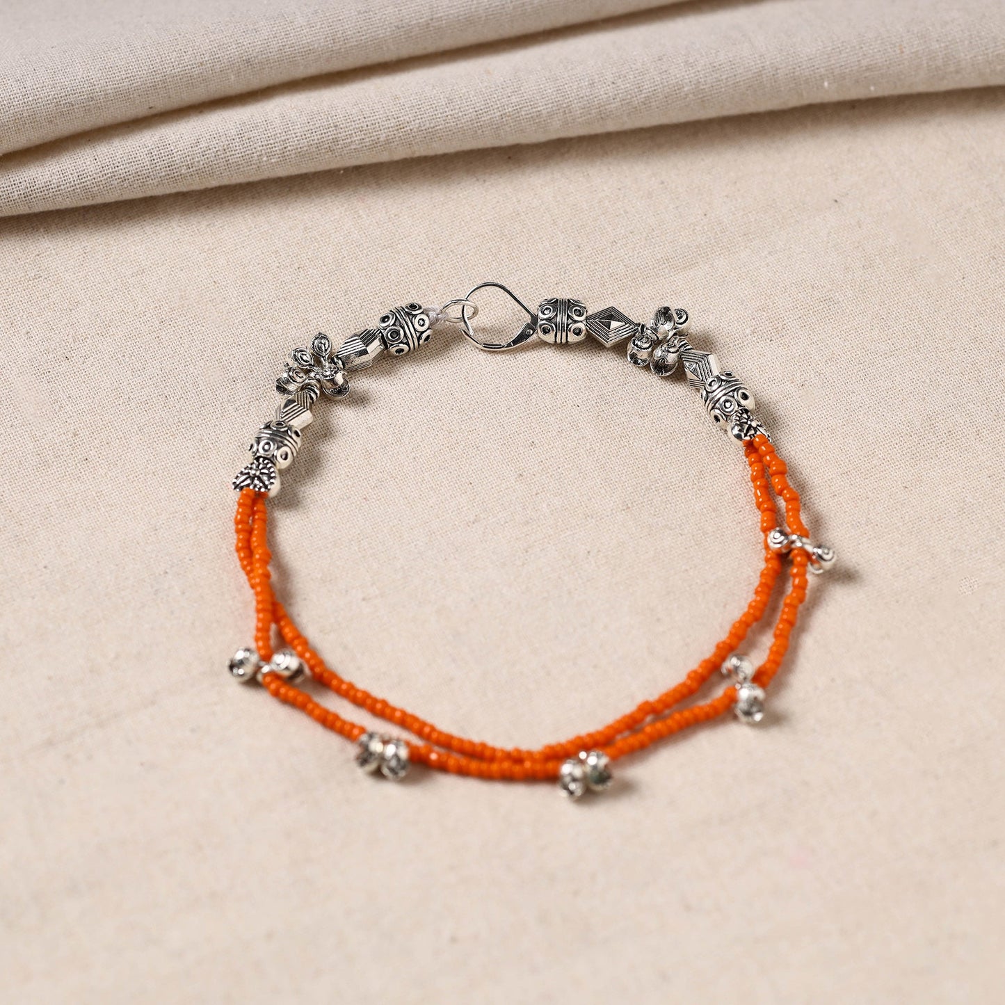 Handmade Oxidised Silver Beaded Anklet