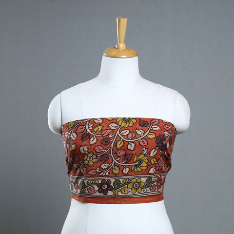 Orange - handpainted cotton kalamkari blouse piece 01