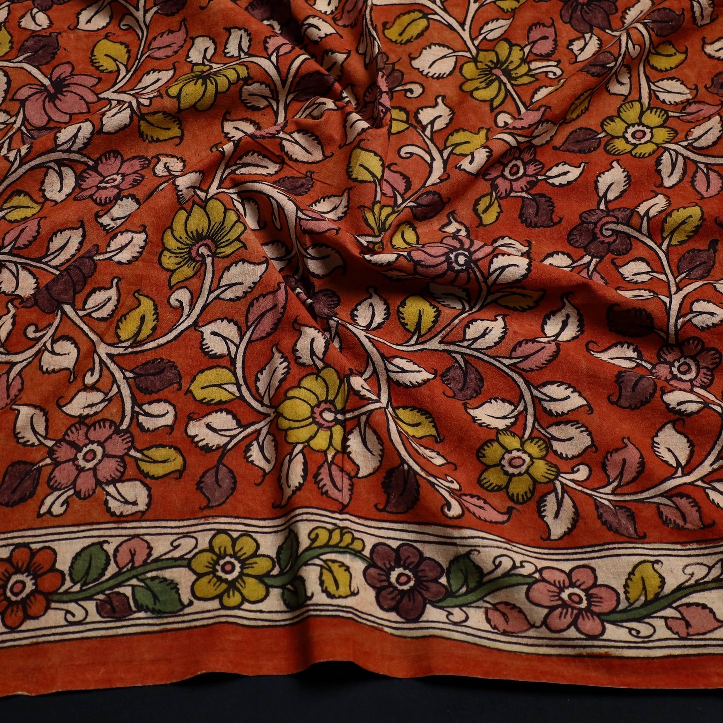 Orange - handpainted cotton kalamkari blouse piece 01