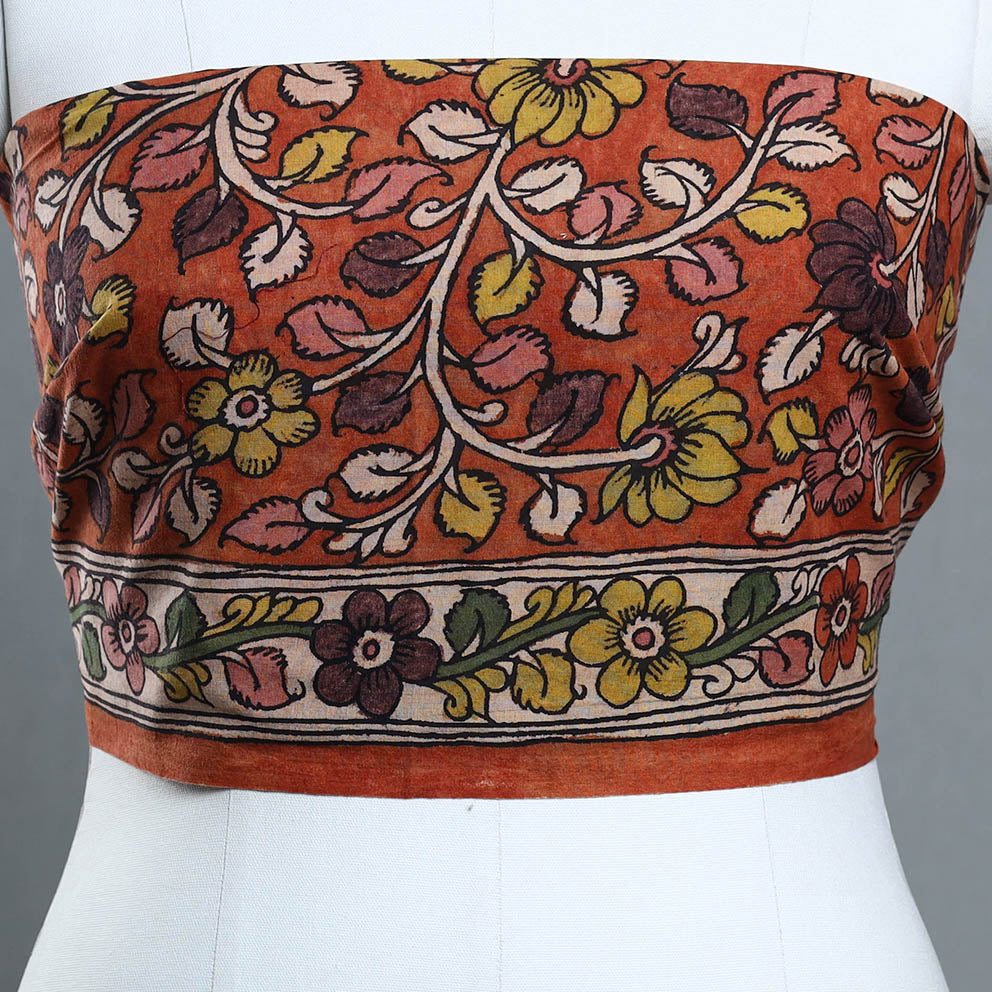 Orange - handpainted cotton kalamkari blouse piece 01