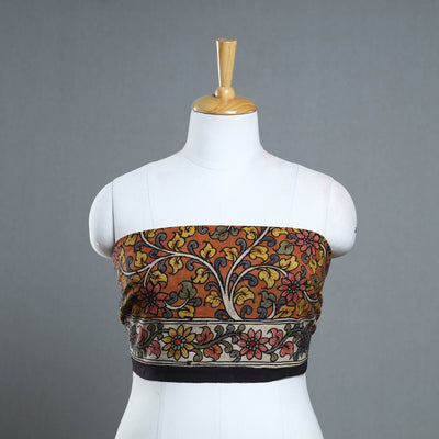 Orange - handpainted cotton kalamkari blouse piece 10