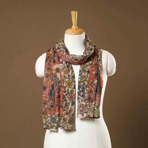  Orange Handpainted Cotton Kalamkari Stole 