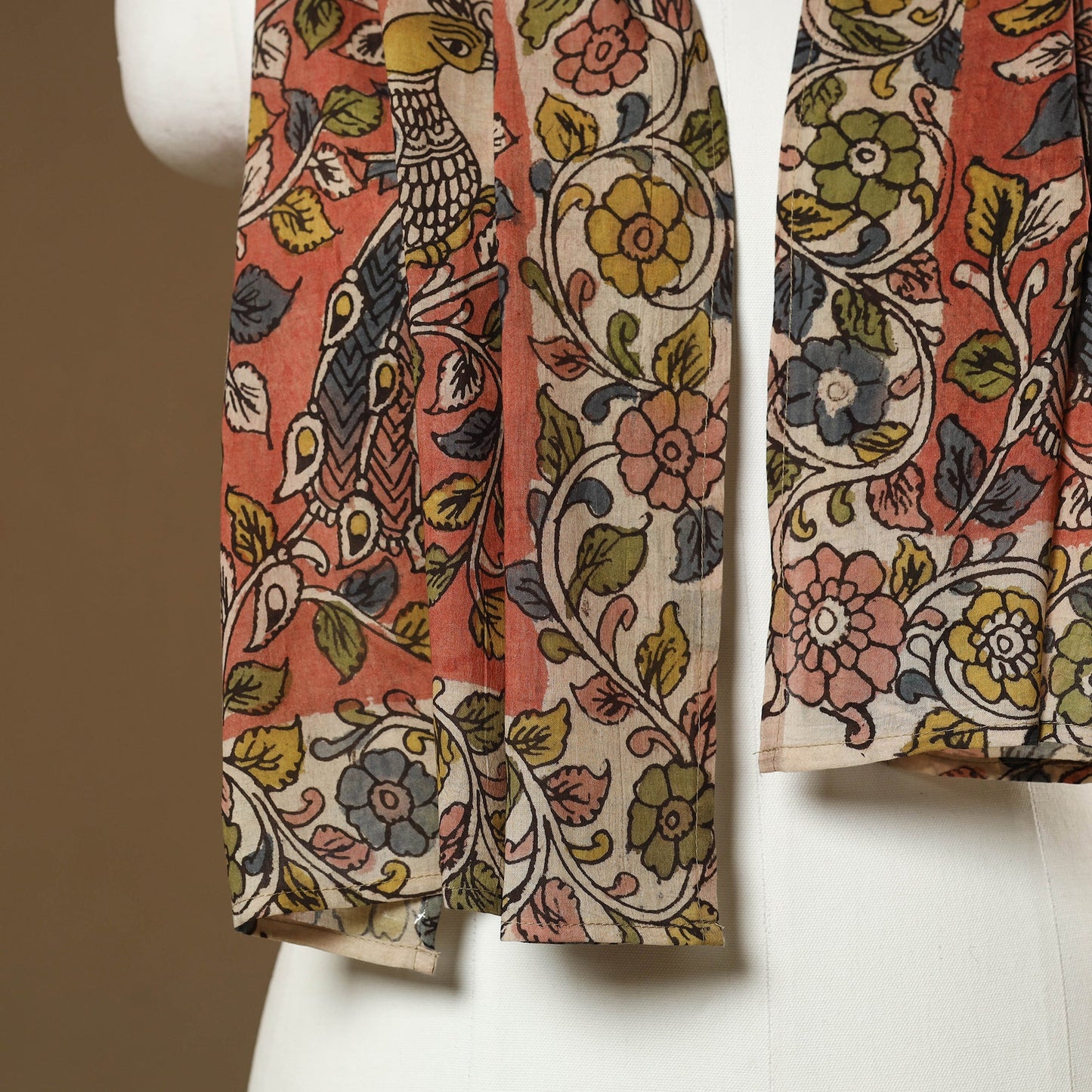  Orange Handpainted Cotton Kalamkari Stole 