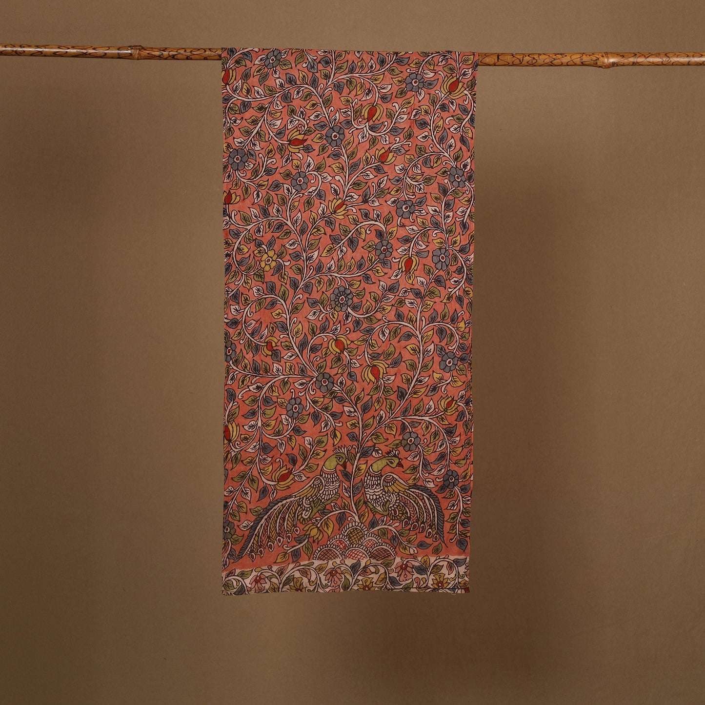  Orange Handpainted Cotton Kalamkari Stole 