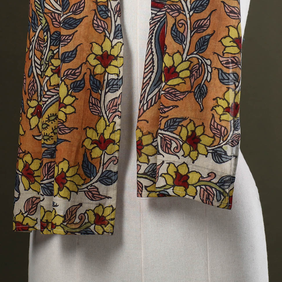 Orange Handpainted Cotton Kalamkari Stole