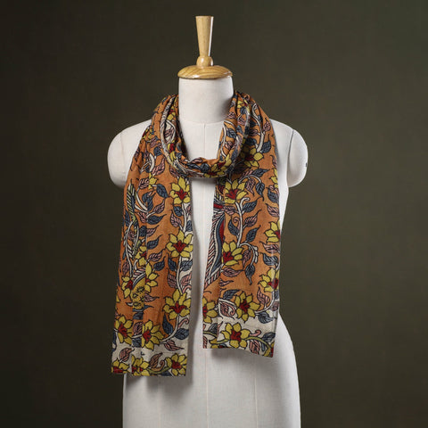 Orange Handpainted Cotton Kalamkari Stole