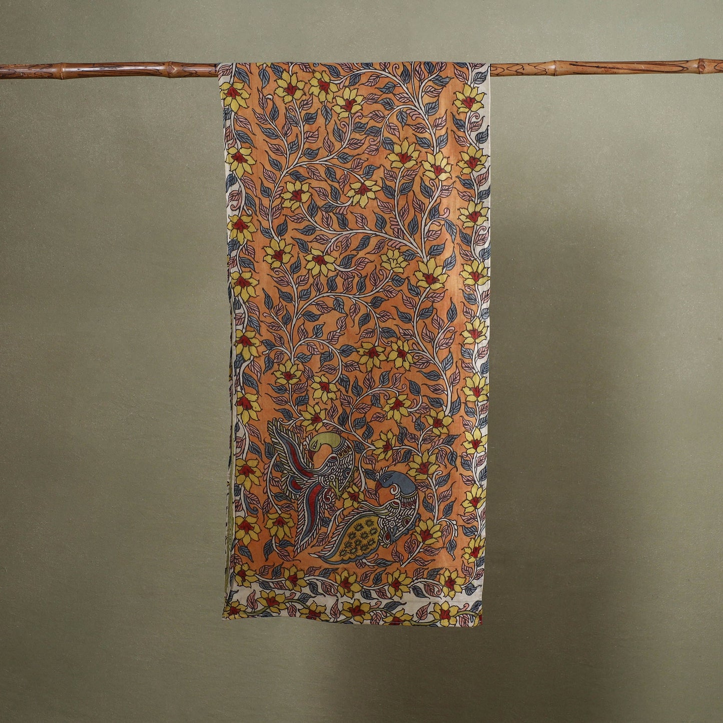 Orange Handpainted Cotton Kalamkari Stole